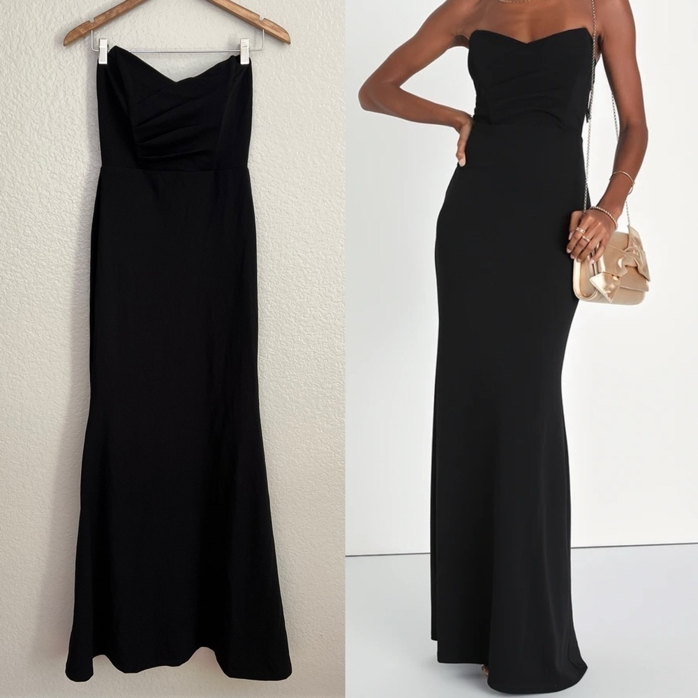NWOT Iconic Arrival Black Strapless Bustier Mermaid Maxi Dress